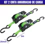 Kit 2 Cinta Amarracao De Carga Catraca Retratil 25MM X 3 MT