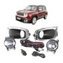 Kit Farol Auxiliar Milha Jeep Renegade 2015 a 2019 Com Grades Moldura Cromado Botão Modelo Original